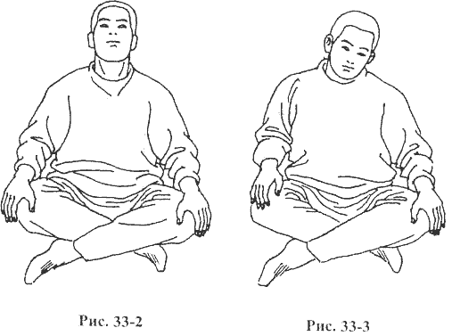 Рисунок 33-2 и 33-3. Упражнение «Легкое встряхивание шейных позвонков». Комплекс 3. Сидячий бадуаньцзинь